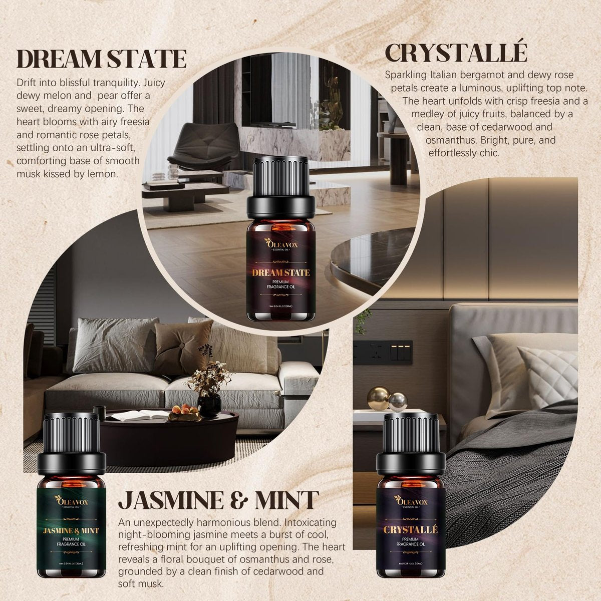Hotel Diffuser Oils Geschenkset – Luxuriöse Duftöle für Aromadiffusoren, Kerzen- und Seifenherstellung – Jasmin & Minze, Weißer Tee, The Way, Dream State, Hotel Lobby, Crystallé (6 x 10 ml)