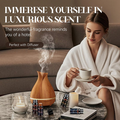 Hotel Diffuser Oils Geschenkset – Luxuriöse Duftöle für Aromadiffusoren, Kerzen- und Seifenherstellung – Jasmin & Minze, Weißer Tee, The Way, Dream State, Hotel Lobby, Crystallé (6 x 10 ml)