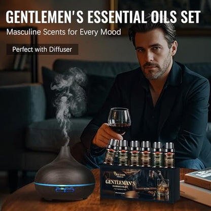 Herren Ätherische Öle Geschenkset, Premium Duftöle für Diffuser zu Hause, Kerzen- & Seifendüfte, Agarholz & Leder, Tabak & Vanille, Sandelholz & Amber, Zypresse & Salbei, Rum & Moschus, Zedernholz & Oud
