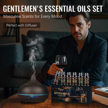 Herren Ätherische Öle Geschenkset, Premium Duftöle für Diffuser zu Hause, Kerzen- & Seifendüfte, Agarholz & Leder, Tabak & Vanille, Sandelholz & Amber, Zypresse & Salbei, Rum & Moschus, Zedernholz & Oud