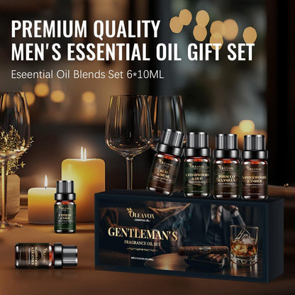 Herren Ätherische Öle Geschenkset, Premium Duftöle für Diffuser zu Hause, Kerzen- & Seifendüfte, Agarholz & Leder, Tabak & Vanille, Sandelholz & Amber, Zypresse & Salbei, Rum & Moschus, Zedernholz & Oud
