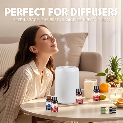 Fruchtige ätherische Öle Geschenkset, Premium Duftöl für Kerzen- und Seifenherstellung, Kokosnuss, Erdbeere, Ananas, Mango, Pfirsich, Apfel, 10x5 ml Aromatherapie-Diffuseröle für Zuhause