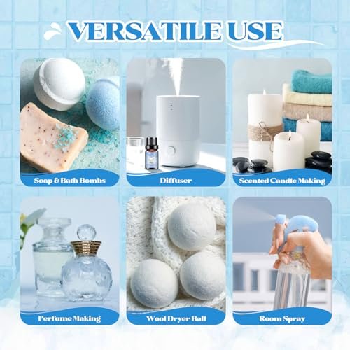 OleaVox Ätherische Öle für die Wäsche, Duftöl für Diffuser, Zuhause, Kerzen- & Seifenherstellung, Frische Wäsche, Baumwolle, Waschsalon, Blütenduft, reiner weißer Komfort, flauschige Handtücher, stark duftende Öle (6 x 10 ml)