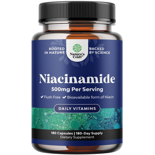 Reines Vitamin B3 Niacinamid 500mg Kapseln – Niacinamid (Vit B3) 500mg, flushfreie Form von B3-Vitaminen für Hautgesundheit, Entgiftung & NAD-Produktion für Frauen & Männer – Nahrungsergänzungsmittel für gesunde Haut – 180 Stück