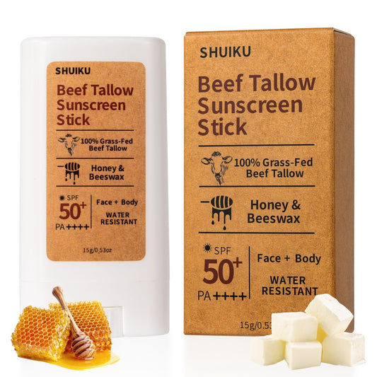 Beef Tallow Sonnencreme Organic Stick SPF 50 – Nicht-Nano Zinkoxid Mineralischer Sonnenschutz mit Honig & Bienenwachs für Gesicht & Körper, Wasserbeständig, 15 g