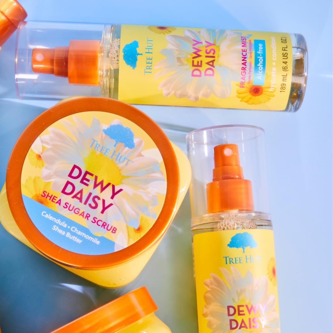 Tree Hut Dewy Daisy Geschenkset – Peeling Körperpeeling & Feuchtigkeitsspray, Hautpflege-Set, 532 ml & 177 ml