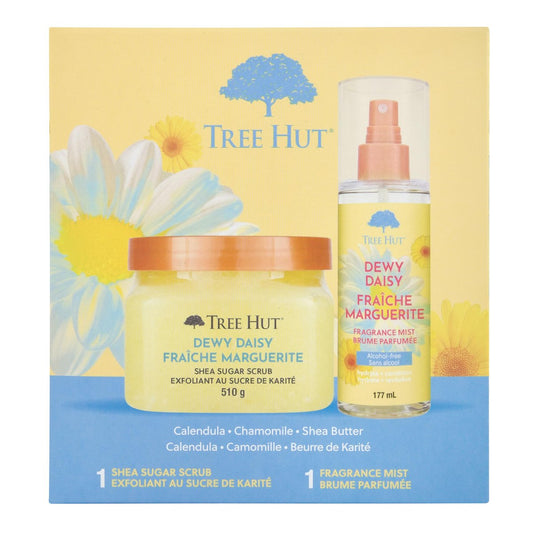 Tree Hut Dewy Daisy Geschenkset – Peeling Körperpeeling & Feuchtigkeitsspray, Hautpflege-Set, 532 ml & 177 ml