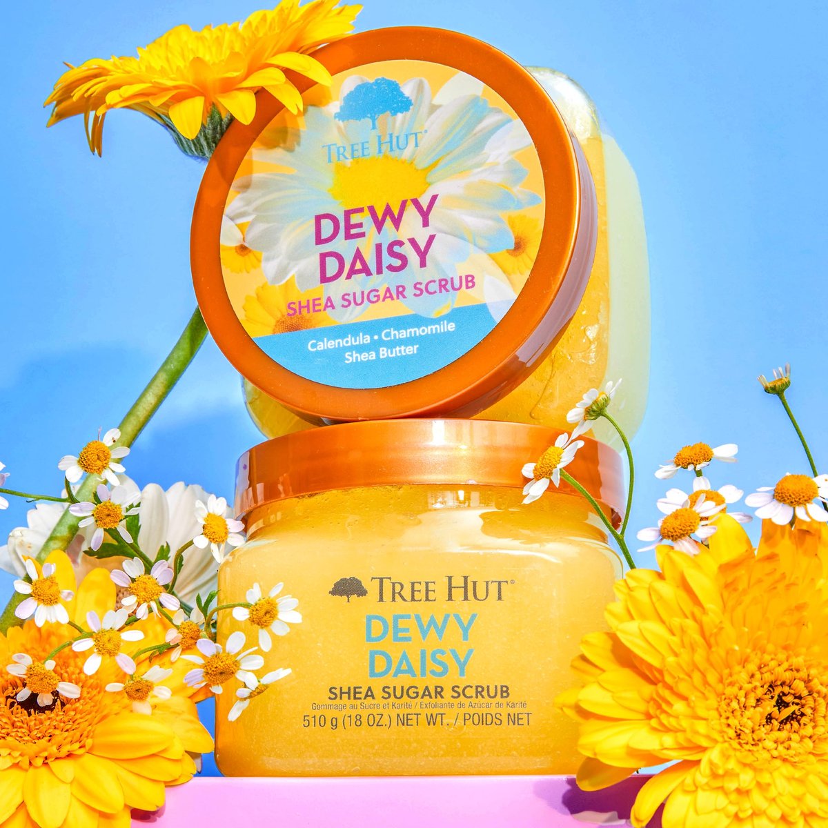 Tree Hut Dewy Daisy Geschenkset – Peeling Körperpeeling & Feuchtigkeitsspray, Hautpflege-Set, 532 ml & 177 ml