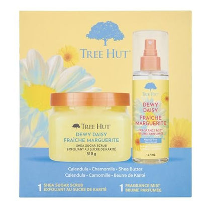 Tree Hut Dewy Daisy Geschenkset – Peeling Körperpeeling & Feuchtigkeitsspray, Hautpflege-Set, 532 ml & 177 ml
