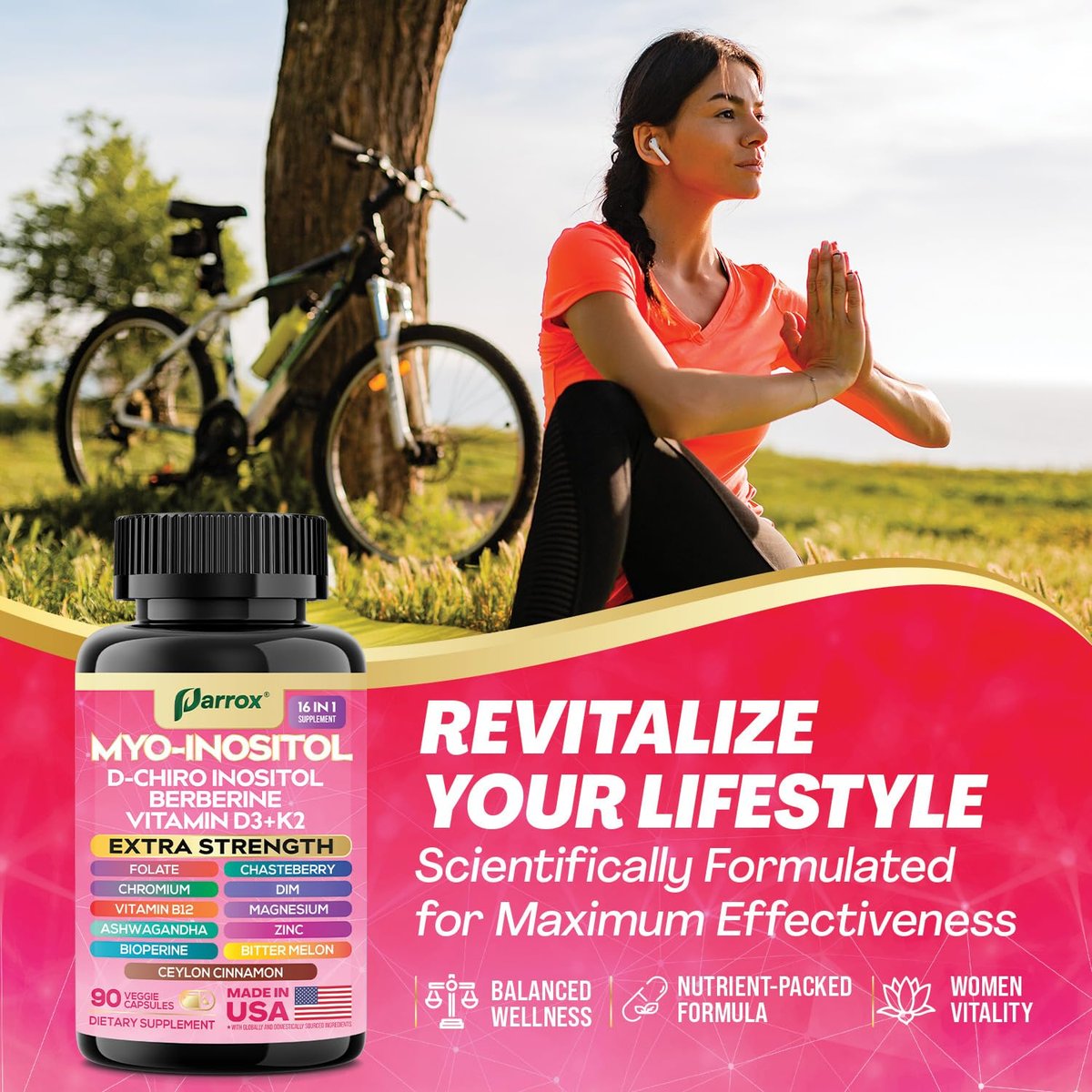 Parrox Myo Inositol Supplement – D-Chiro Inositol, Folat, DIM, Vitamin D3, B12, K2, Chrom, Bioperin, Ceylon-Zimt, Zink, Ashwagandha, Mönchspfeffer, Magnesium, Berberin (90 vegane Kapseln)