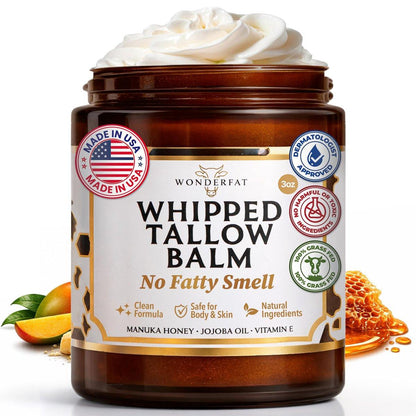 Wonderfat Rindertalg-Balsam für die Haut – Tallow & Honig Gesichtsbalsam, grasgefüttert, biologisch, mit Manuka-Honig, Jojobaöl & Vitamin E, duftfreie Körperbutter & Feuchtigkeitscreme 85 g