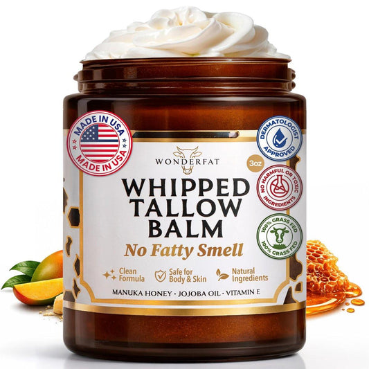 Wonderfat Rindertalg-Balsam für die Haut – Tallow & Honig Gesichtsbalsam, grasgefüttert, biologisch, mit Manuka-Honig, Jojobaöl & Vitamin E, duftfreie Körperbutter & Feuchtigkeitscreme 85 g