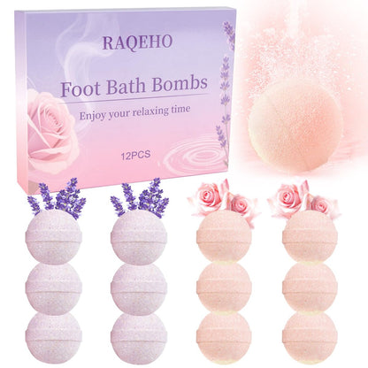 RAQEHO 12er-Pack Fußbadebomben - Rosen-Lavendel Aromatherapie Fußbad mit Meersalz für trockene, rissige Füße, Peeling, Geruch, Home Spa Essentials, Pediküre-Zubehör
