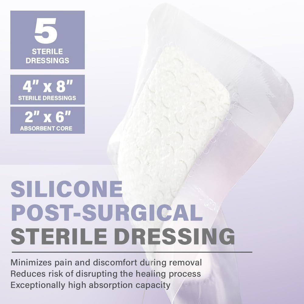 EVERLIT Post-Operatives Wundpflaster | Steriles, wasserdichtes, hypoallergenes Silikonpflaster für chirurgische Wunden | 5 Stück (10 x 20 cm)