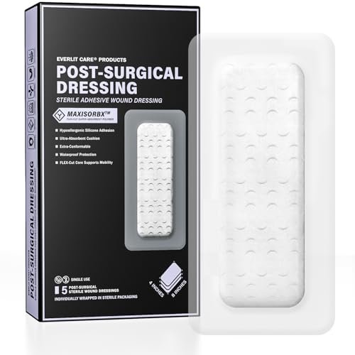 EVERLIT Post-Operatives Wundpflaster | Steriles, wasserdichtes, hypoallergenes Silikonpflaster für chirurgische Wunden | 5 Stück (10 x 20 cm)