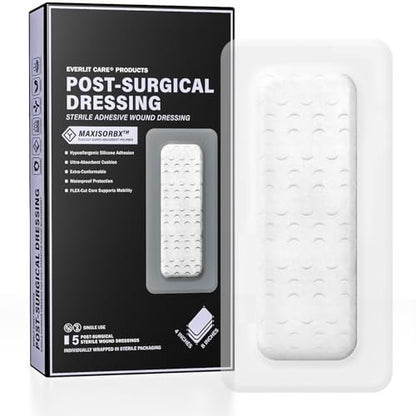 EVERLIT Post-Operatives Wundpflaster | Steriles, wasserdichtes, hypoallergenes Silikonpflaster für chirurgische Wunden | 5 Stück (10 x 20 cm)