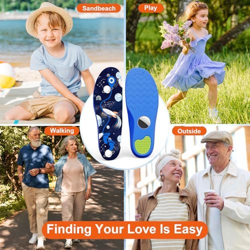 Hidden Holder Insole kompatibel mit AirTag – Einlegesohle für Tracker, für Kinder, Erwachsene und Senioren, sichere Passform für Turnschuhe & Alltagsschuhe, Anti-Verlust weiche Schuheinlagen, Blau (195-210mm)