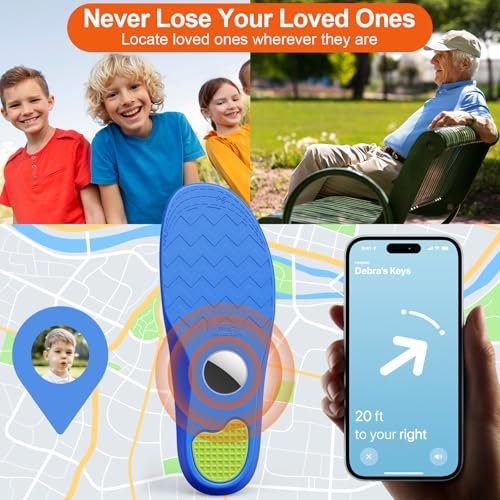 Hidden Holder Insole kompatibel mit AirTag – Einlegesohle für Tracker, für Kinder, Erwachsene und Senioren, sichere Passform für Turnschuhe & Alltagsschuhe, Anti-Verlust weiche Schuheinlagen, Blau (195-210mm)