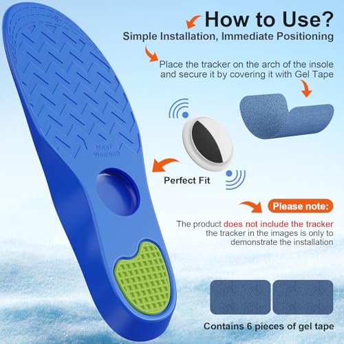 Hidden Holder Insole Kompatibel mit AirTag – Verstecktes Tracking-Gehäuse für Schuhe, Anti-Verlust-Einlegesohle für Kinder, Erwachsene und Senioren, Blau (175-190mm)