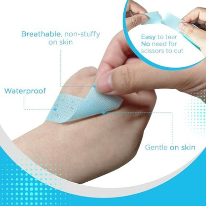 OK TAPE Silikon-Medizinisches Tape (2 Rollen) für empfindliche Haut, wasserdichtes chirurgisches Tape zur Fixierung von Verbänden und Gaze, schmerzfreie Entfernung, Mikropore-Tape, Erste-Hilfe-Bandage, 1" x 5 Yards, Blau