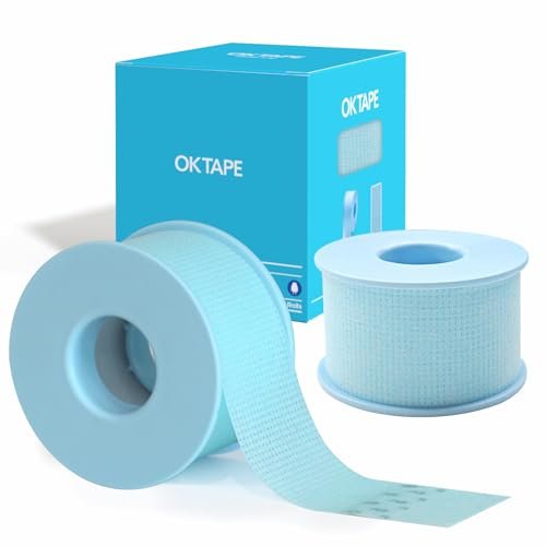 OK TAPE Silikon-Medizinisches Tape (2 Rollen) für empfindliche Haut, wasserdichtes chirurgisches Tape zur Fixierung von Verbänden und Gaze, schmerzfreie Entfernung, Mikropore-Tape, Erste-Hilfe-Bandage, 1" x 5 Yards, Blau