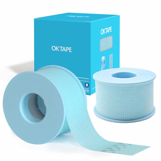 OK TAPE Silikon-Medizinisches Tape (2 Rollen) für empfindliche Haut, wasserdichtes chirurgisches Tape zur Fixierung von Verbänden und Gaze, schmerzfreie Entfernung, Mikropore-Tape, Erste-Hilfe-Bandage, 1" x 5 Yards, Blau