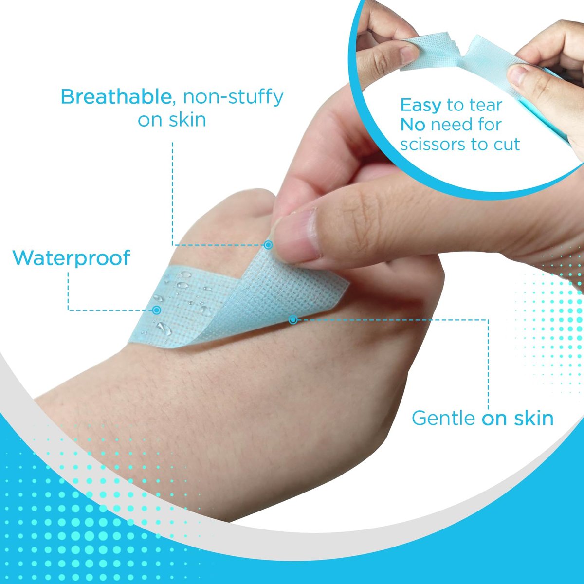 OK TAPE Silikon-Medizinisches Tape (2 Rollen) für empfindliche Haut, wasserdichtes chirurgisches Tape zur Fixierung von Verbänden und Gaze, schmerzfreie Entfernung, Mikropore-Tape, Erste-Hilfe-Bandage, 1" x 5 Yards, Blau