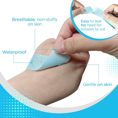 OK TAPE Silikon-Medizinisches Tape (2 Rollen) für empfindliche Haut, wasserdichtes chirurgisches Tape zur Fixierung von Verbänden und Gaze, schmerzfreie Entfernung, Mikropore-Tape, Erste-Hilfe-Bandage, 1" x 5 Yards, Blau