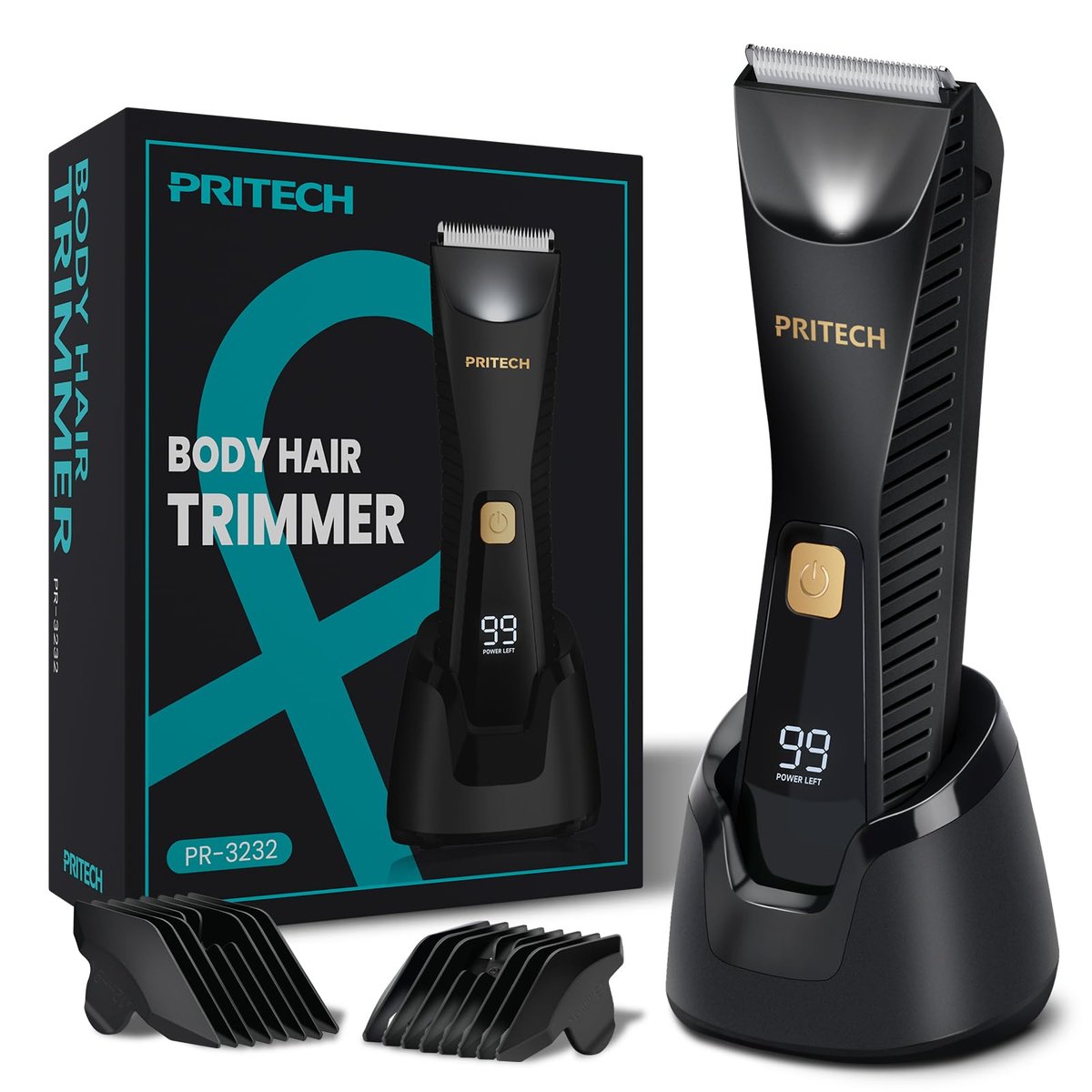 PRITECH Körperhaartrimmer für Männer - Wasserdichter Pubic Hair Ball Trimmer, Keramikklinge, Elektrorasierer mit USB-C, Nass/Trocken, Nickelfrei, Herrenpflegeset, Geschenk für Männer