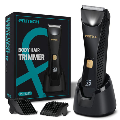 PRITECH Körperhaartrimmer für Männer - Wasserdichter Pubic Hair Ball Trimmer, Keramikklinge, Elektrorasierer mit USB-C, Nass/Trocken, Nickelfrei, Herrenpflegeset, Geschenk für Männer