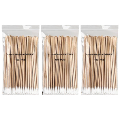 Vaincre 300 Stück lange Wattestäbchen - 15 cm Reinigungswattestäbchen mit Holzstiel, Microblading-Lidschatten-Applikator, Mikro-Wattestäbchen für Hunde, Make-up, Nagelkunst, Tattoo, Permanent Make-up
