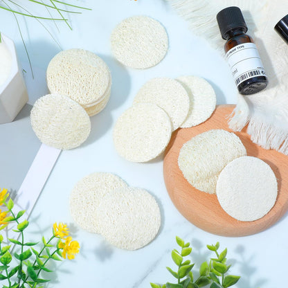 Nogeqi 30 Stück 5,5 cm Natürliche Luffa-Schwamm-Pads für die Gesichtsreinigung, Peeling Körper- und Gesichtspeeling-Pads für Make-up-Entfernung und abgestorbene Hautzellen für Damen und Herren (eine Seite aufgeweicht)