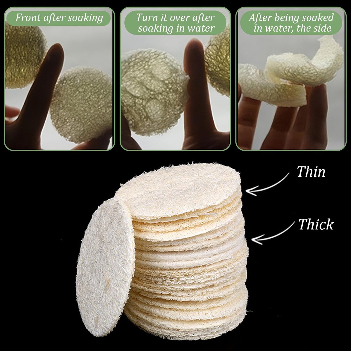 Nogeqi 30 Stück 5,5 cm Natürliche Luffa-Schwamm-Pads für die Gesichtsreinigung, Peeling Körper- und Gesichtspeeling-Pads für Make-up-Entfernung und abgestorbene Hautzellen für Damen und Herren (eine Seite aufgeweicht)