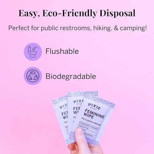 Pixie Feminine Wipes – Spülbar, biologisch abbaubar & pH-ausgeglichen – einzeln verpackte Feuchttücher für unterwegs & öffentliche Toiletten – Reinigung für Menstruationstassen & -scheiben (1 Packung mit 10 Tüchern)