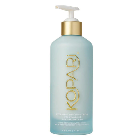 Kopari Hydrating Silk Body Cream mit Hyaluronsäure und Polyglutaminsäure – Lang anhaltende Feuchtigkeitspflege für trockene Haut, leichte und seidige Textur, süßer Kokosmilchduft, 200 ml