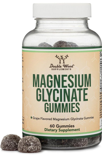 Magnesiumglycinat Gummibärchen (400 mg pro Portion, 30-Tage-Vorrat, Traubengeschmack) – Hochabsorbierendes Magnesiumpräparat für Erwachsene und Kinder von Double Wood Supplements