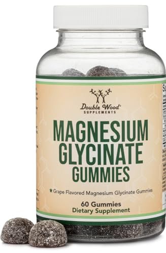 Magnesiumglycinat Gummibärchen (400 mg pro Portion, 30-Tage-Vorrat, Traubengeschmack) – Hochabsorbierendes Magnesiumpräparat für Erwachsene und Kinder von Double Wood Supplements