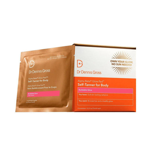 Dr. Dennis Gross Glow Pad Selbstbräuner für den Körper – Peeling & Anti-Aging Tücher mit AHAs & BHAs, aufbaubarer natürlicher Glow, feuchtigkeitsspendend & streifenfrei, 8 Tücher