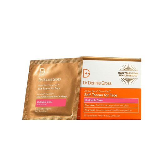 Dr. Dennis Gross Glow Pad Selbstbräuner für das Gesicht – Peeling & Anti-Aging Tuch mit AHAs & BHAs, aufbaubarer natürlicher Glanz, feuchtigkeitsspendend & streifenfrei, 20 Tücher