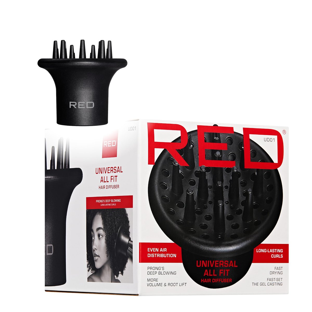 Red by Kiss Haartrockner-Diffusor, Heavy Duty Gummi-Griff, Lange Zacken für Volumen & Ansatztrocknung, Kompaktes Design passend für die meisten Haartrockner für schnelles Trocknen & Glanz-Boost und Sprungkraft-Locken