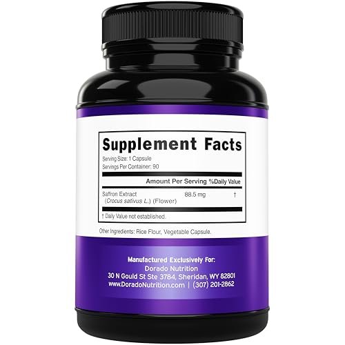 Safran-Ergänzung für Stimmung, Energie & Sehkraft (3-Monats-Vorrat) – Reiner Safran-Extrakt 88,5 mg pro Portion – Vegan, glutenfrei, drittgeprüft & nicht genetisch verändert – Hergestellt in den USA (90 vegane Kapseln)