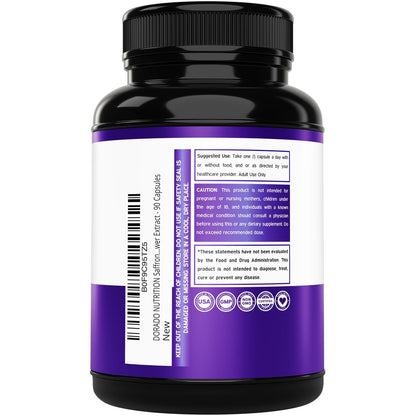 Safran-Ergänzung für Stimmung, Energie & Sehkraft (3-Monats-Vorrat) – Reiner Safran-Extrakt 88,5 mg pro Portion – Vegan, glutenfrei, drittgeprüft & nicht genetisch verändert – Hergestellt in den USA (90 vegane Kapseln)