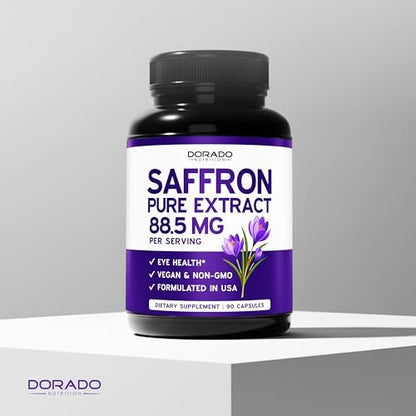 Safran-Ergänzung für Stimmung, Energie & Sehkraft (3-Monats-Vorrat) – Reiner Safran-Extrakt 88,5 mg pro Portion – Vegan, glutenfrei, drittgeprüft & nicht genetisch verändert – Hergestellt in den USA (90 vegane Kapseln)