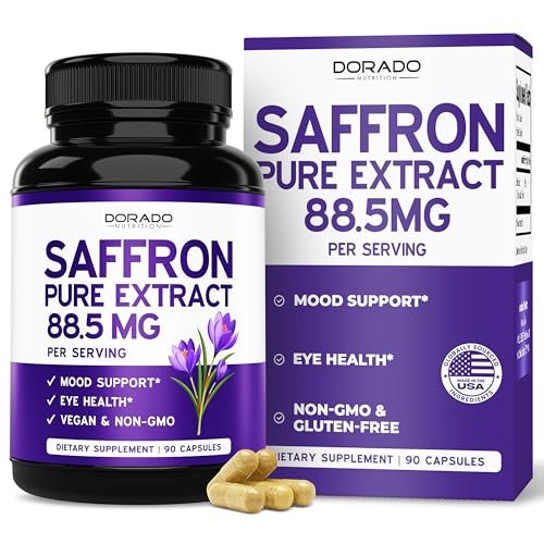 Safran-Ergänzung für Stimmung, Energie & Sehkraft (3-Monats-Vorrat) – Reiner Safran-Extrakt 88,5 mg pro Portion – Vegan, glutenfrei, drittgeprüft & nicht genetisch verändert – Hergestellt in den USA (90 vegane Kapseln)