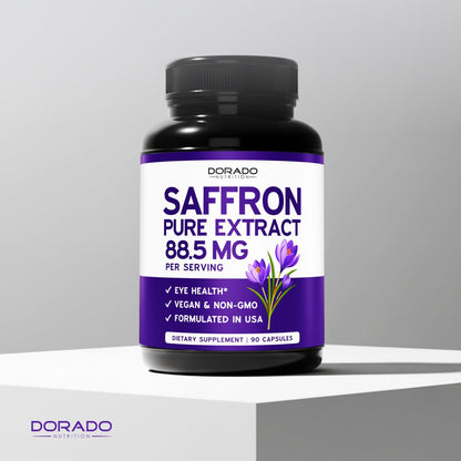 Safran-Ergänzung für Stimmung, Energie & Sehkraft (3-Monats-Vorrat) – Reiner Safran-Extrakt 88,5 mg pro Portion – Vegan, glutenfrei, drittgeprüft & nicht genetisch verändert – Hergestellt in den USA (90 vegane Kapseln)