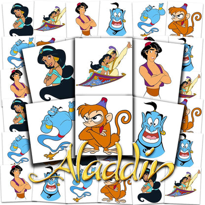 Aladdin Tattoos Party Favors Bundle – 72 perforierte Einzeltattoos à 2" x 2" für Kinder, Jungen und Mädchen | Disney Prinzessin Jasmine Partyzubehör