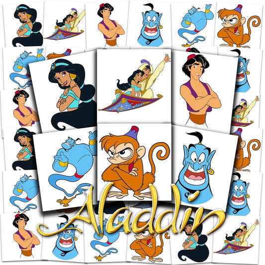Aladdin Tattoos Party Favors Bundle – 72 perforierte Einzeltattoos à 2" x 2" für Kinder, Jungen und Mädchen | Disney Prinzessin Jasmine Partyzubehör