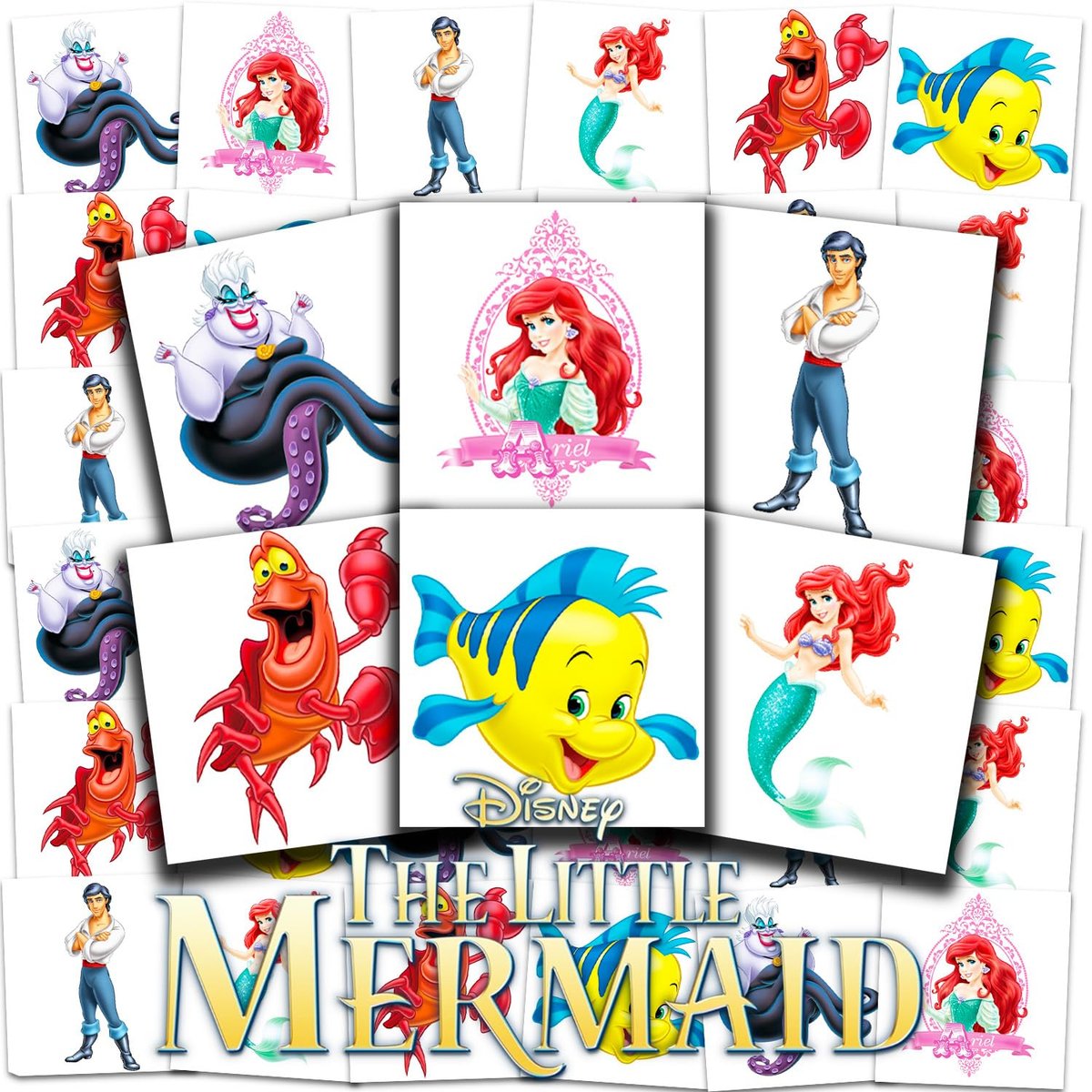 Ariel Meerjungfrau Tattoos Partygeschenke Bundle - 72 perforierte Einzel 2" x 2" temporäre Tattoos für Kinder Jungen Mädchen | Disney Partyzubehör