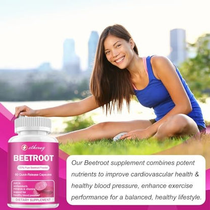 Rote Bete Kapseln - 1300mg Bio Rote Bete Pulver, 60 Kapseln für 30 Tage - Natürliches & veganes Nahrungsergänzungsmittel