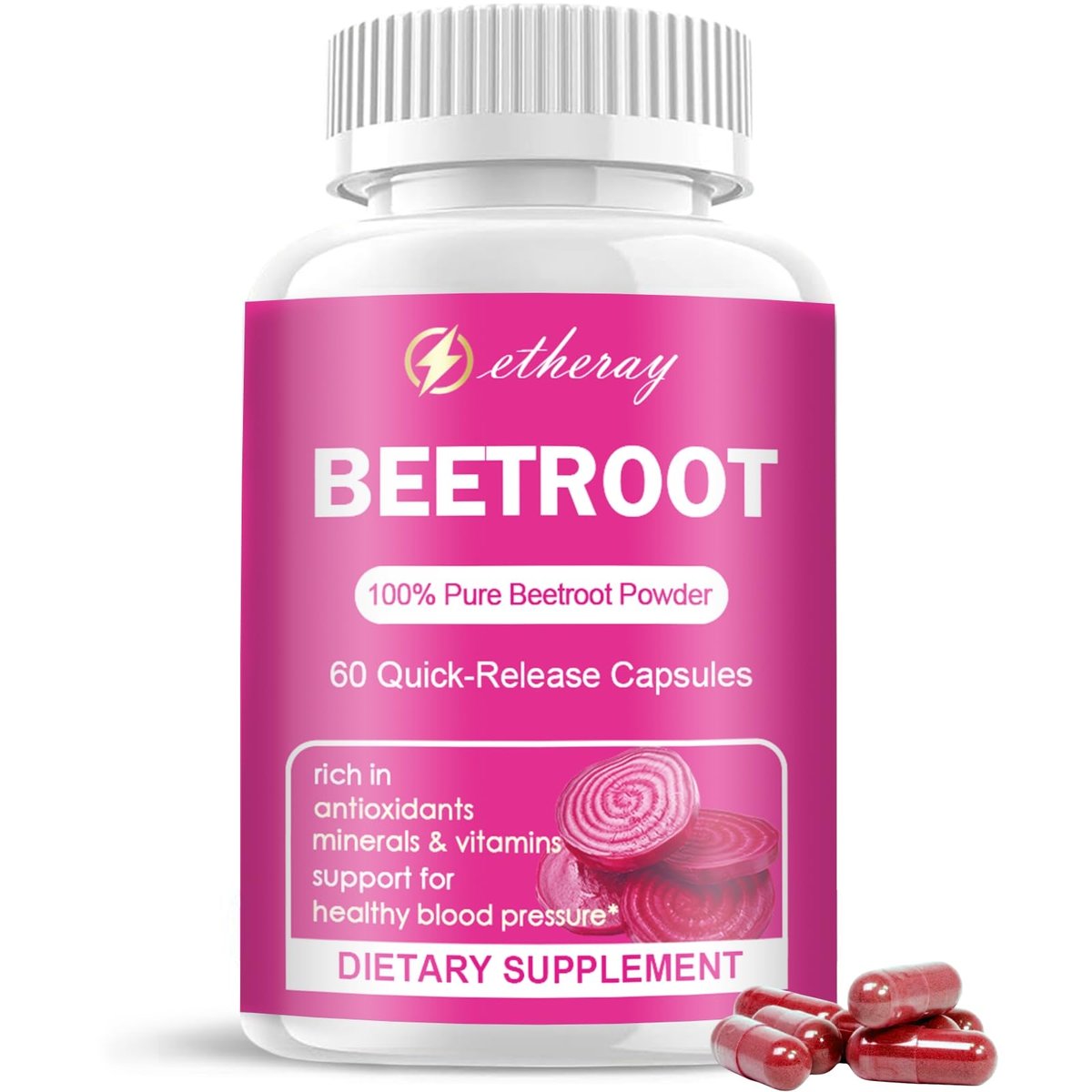Rote Bete Kapseln - 1300mg Bio Rote Bete Pulver, 60 Kapseln für 30 Tage - Natürliches & veganes Nahrungsergänzungsmittel